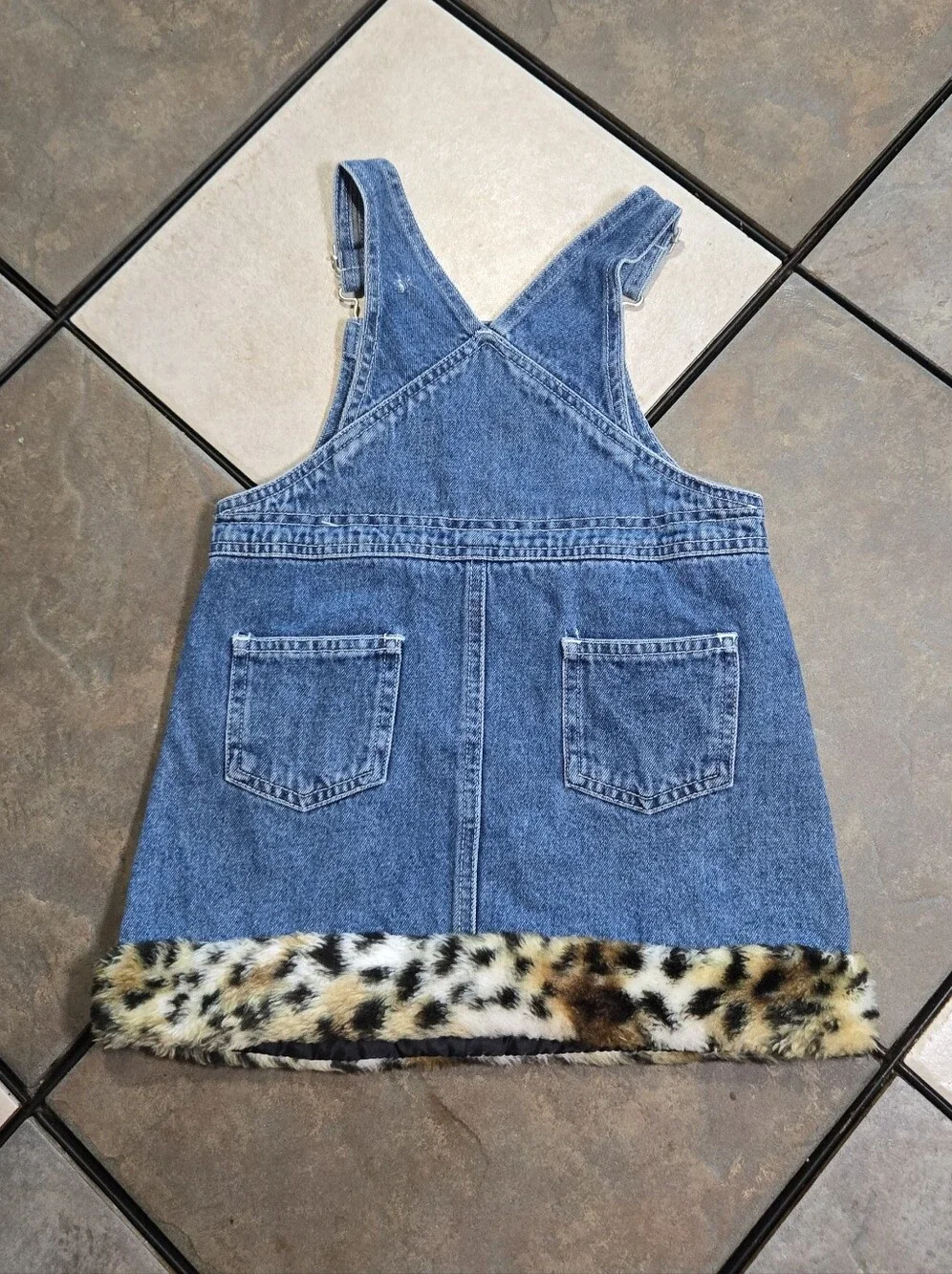 The Children's Place Denim Jumper Overall Dress Leopard Trim 3T New Safari Chic - Picture 9 of 11